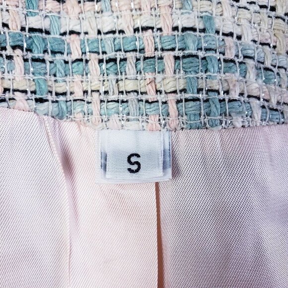 Vintage 100% Silk Hand Woven One Button Blazer Pink Silver Metallic Size Small - Picture 10 of 12